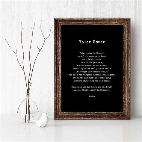 German Lords Prayer Unframed Quote Print In Black And Etsy