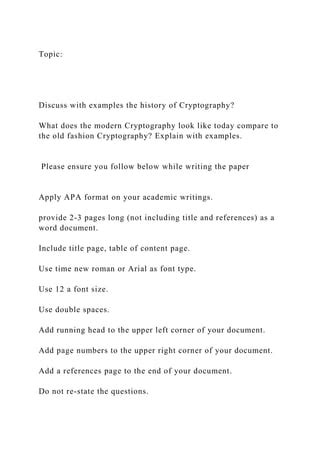 Topic Discuss with examples the history of Cryptography | PDF