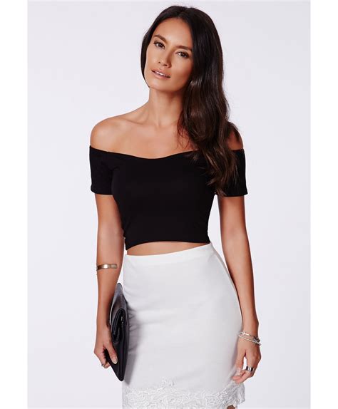 Missguided Poranka Black Bardot Sweetheart Crop Top Lyst