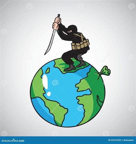 Terrorist Attack Destroying The World Peace. Vector Cartoon ...