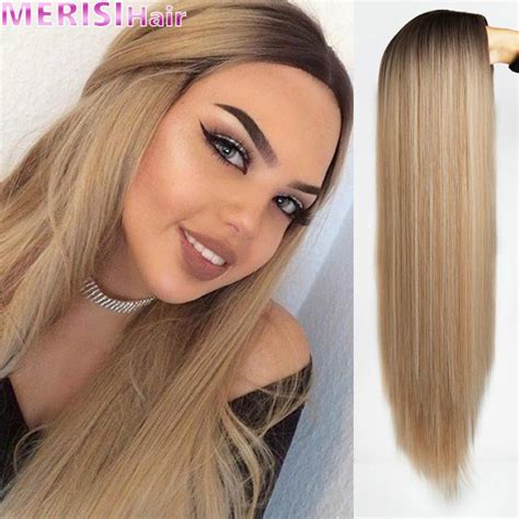 Buy Merisihair Long Straight Synthetic Wig Light Brown Ombre Wigs For Women Mixed Black And