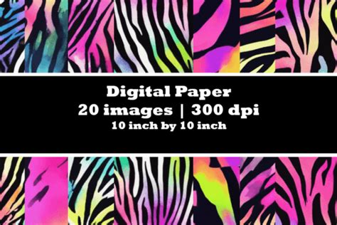 Neon Zebra Print Digital Paper Pattern Graphic By Beyond The Bird