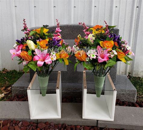 Cemetery Permanent Vase Flowers Flowers For Grave Cemetery Etsy