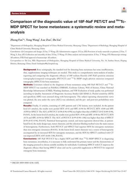 Pdf Comparison Of The Diagnostic Value Of F Naf Pet Ct And Mtc