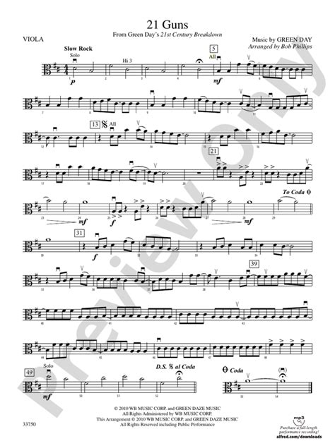 21 Guns: Viola: Viola Part - Digital Sheet Music Download