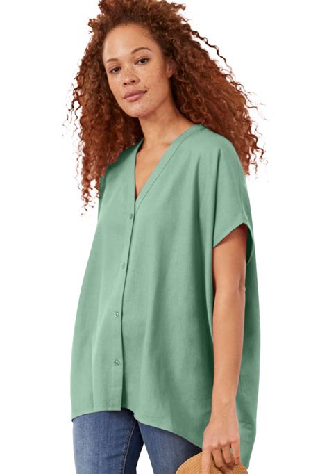 Ellos Womens Button Front Linen Blend Tunic Tunic