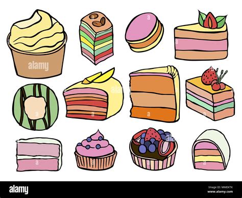 Desserts And Sweets Sketch Color Isolated On White Background Hand