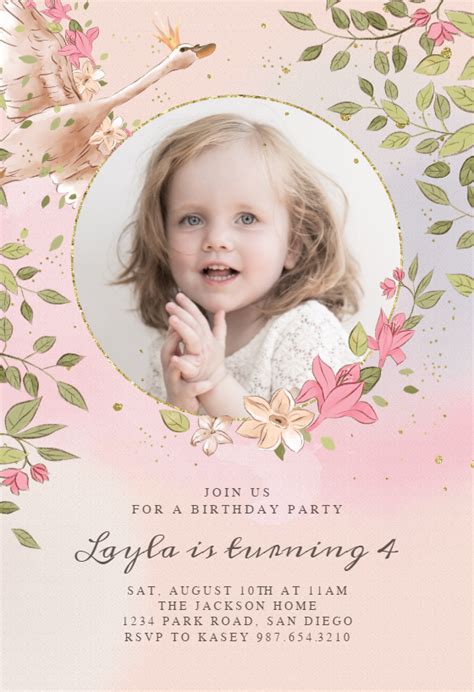 Swan In The Sky Birthday Invitation Template Greetings Island Invitaciones De Primer