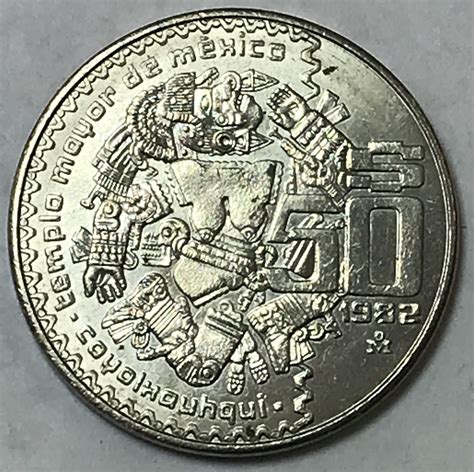 1982 Mexico 50 Pesos Aztec Mythology Moon Goddess Commemorative