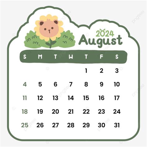 Calendar August Vector Illustration August August Monthly