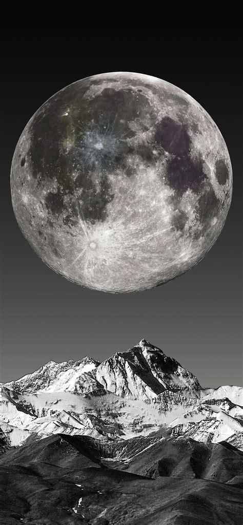 Moon Wallpaper 4K, 5K, Mountains, Monochrome, 8K