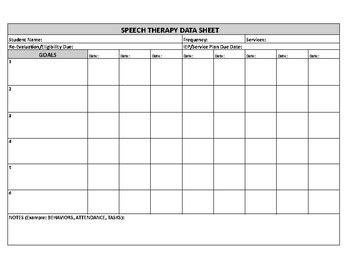 Speech Therapy Blank Data Sheet (PDF/EXCEL) by TheTransitioningSLP