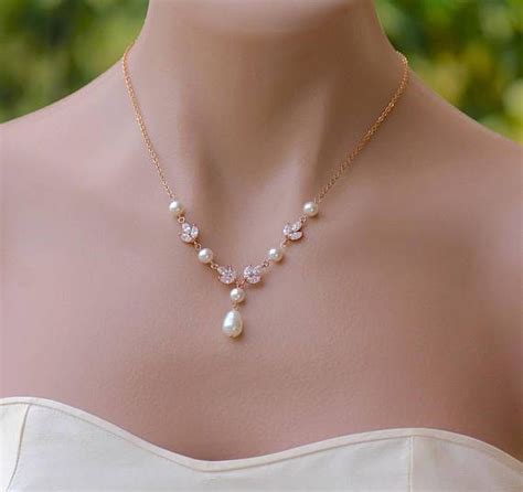 Rose Gold Bridal Necklace Rose Gold Crystal And Pearl Necklace Etsy