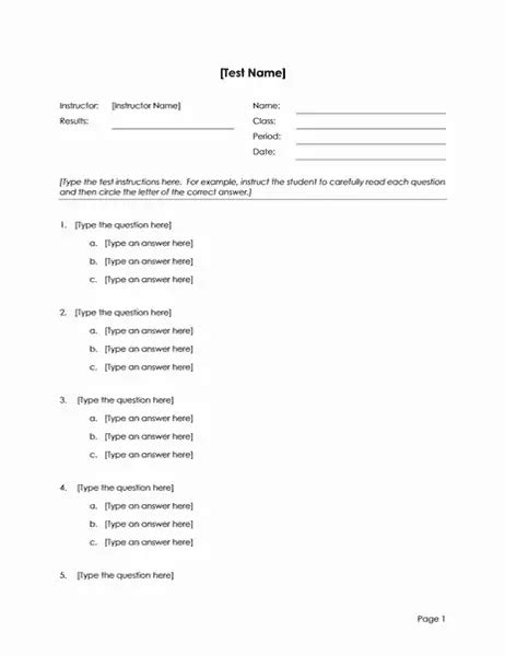 5 Multiple Choice Test Templates Word Excel Formats