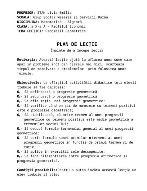 DOC Plan De Lectie Progresia Geometrica DOKUMEN TIPS