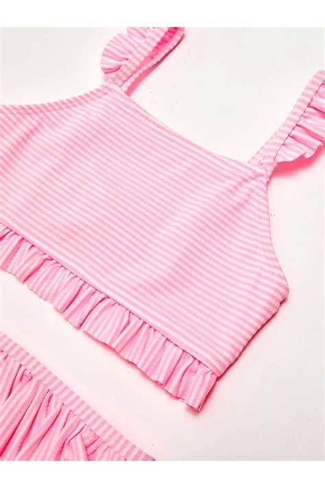 DEEP BEACH Çizgili Fırfırlı Kız Çocuk Bikini Takım Fiyatı Yorumları