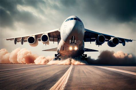 Airplane Take Off Runway at Night Stock Illustration - Illustration of ...