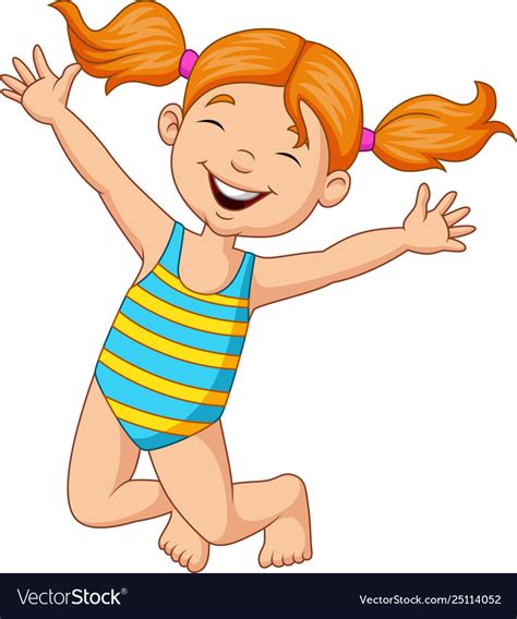 Cartoon Happy Girl In A Swimsuit Royalty Free Vector Image