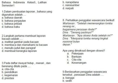 Contoh Soal Bahasa Indonesia Kelas 7 Semester 1