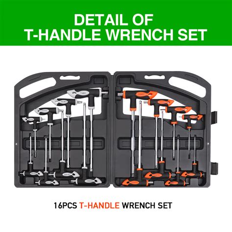 16 Piece T Handle Allen Wrench Set Long Arm Ball End Hex Key Torx Star