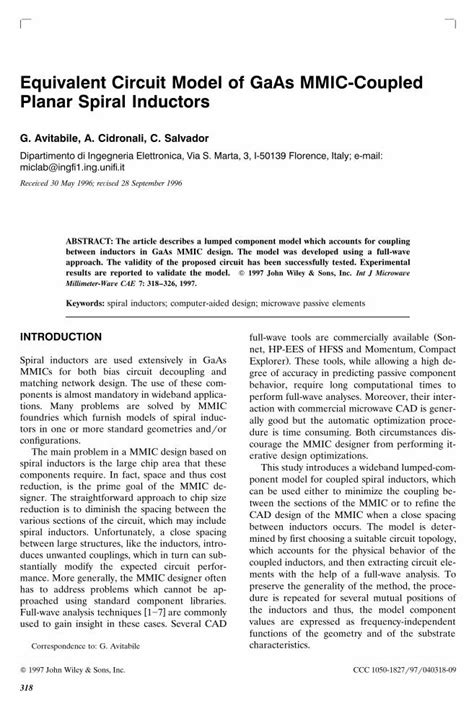 PDF Equivalent Circuit Model Of GaAs MMIC Coupled Planar Spiral