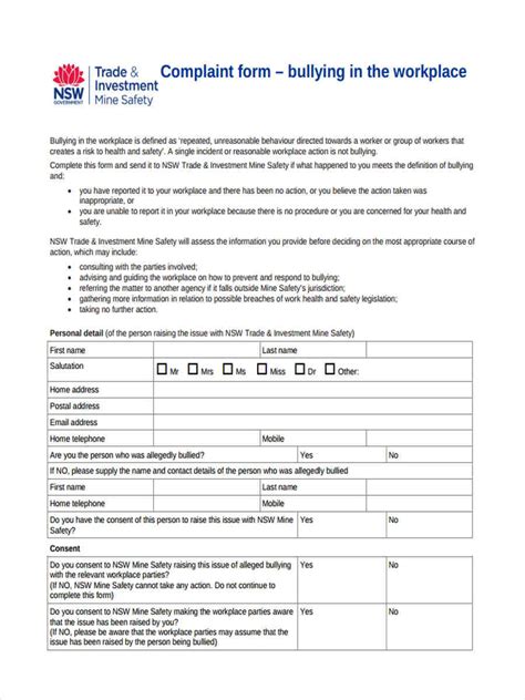 Free Different Types Of Complaint Forms In Pdf Ms Word