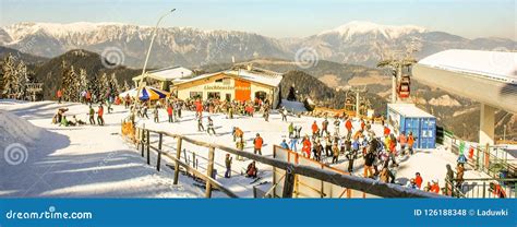 Semmering Austria In Winter People Skiing On Snow Covered Slope In