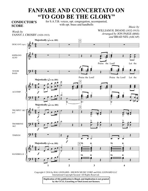 Fanfare And Concertato On To God Be The Glory By Brad Nix Sheet Music