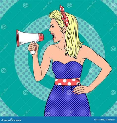 Girl With Megaphone Or Loudspeaker In Pop Art Stock Vector