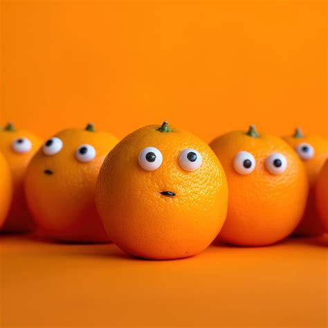 Premium AI Image | Funny oranges with eyes on orange background Healthy food concept AI generative