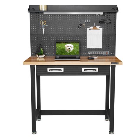 Ultrahd® Lighted Workcenter W Wood Top And Pegboard Seville Classics