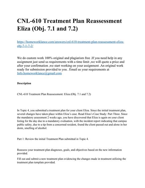 CNL 610 Treatment Plan Reassessment Eliza Obj 7 1 And 7 2 By