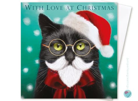 Black Cat Christmas Cards With Love at Christmas Print - Etsy