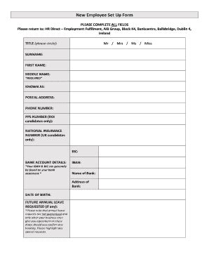 Fillable Online New Employee Set Up Form Fax Email Print Pdffiller