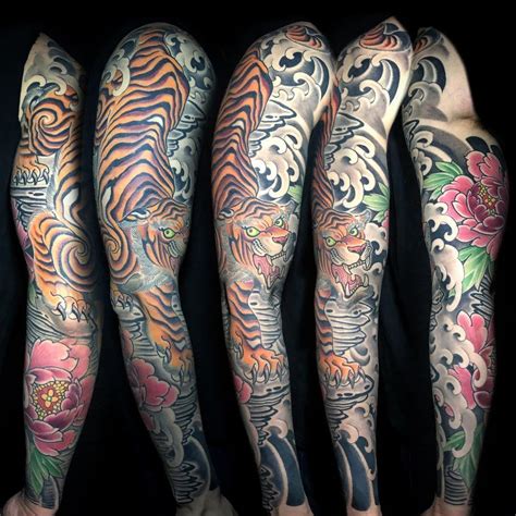 Traditional Japanese Tiger Tattoo Sleeve