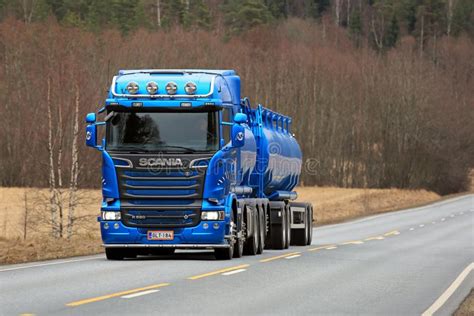 New Blue Scania R580 Euro 6 Tank Truck On The Road Editorial