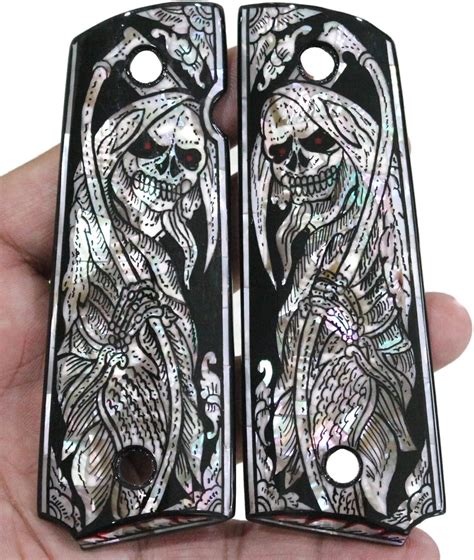 Vitoonwood Grim Reaper Art Black Mother Of Pearl Grips For