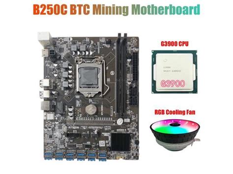 B250C Mining Motherboard With RGB Cooling Fan G3900 CPU 12 PCIE To USB3