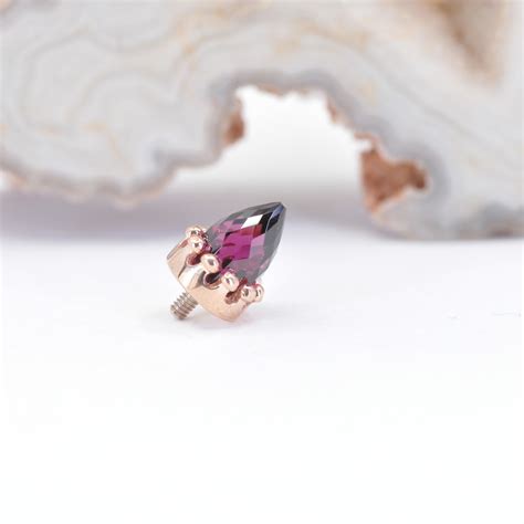 Crown Prong Faceted Rhodolite Garnet Bullet Rose Gold G Threaded End