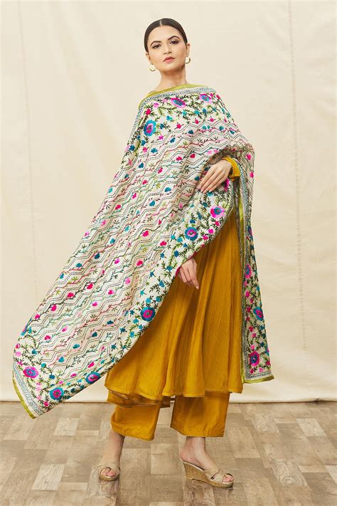 Buy Multi Color Silk Embroidered Phulkari Dupatta For Women By Nazaakat