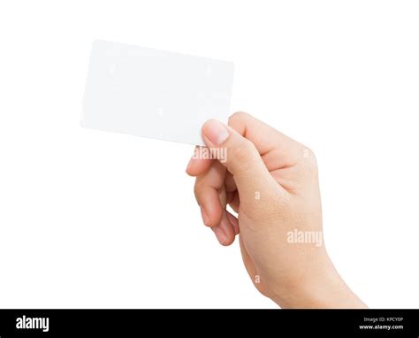 Female Hand Holding Blank Card Isolated Clipping Path In Image D Stock