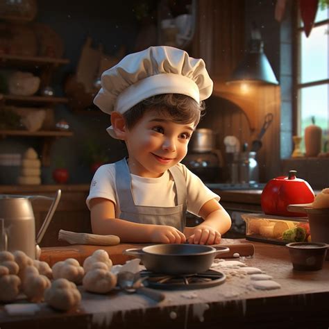 Premium Photo | 3Drendered super practical Youngster cooking at home