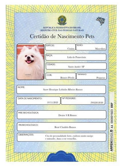 Certid O De Nascimento Para Cachorro Pdf Elo