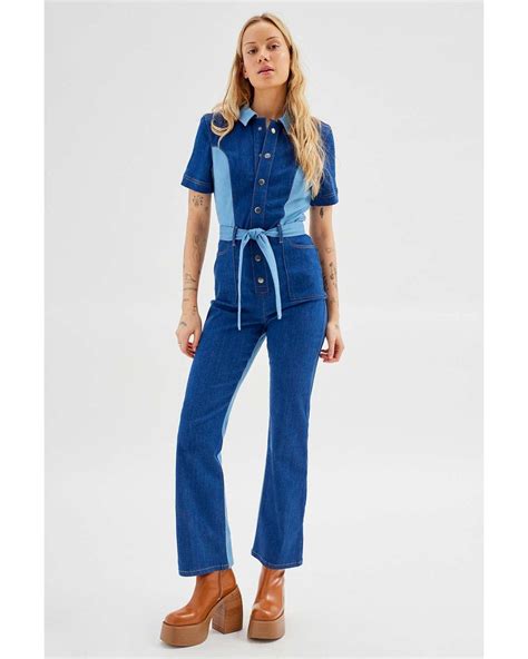 Urban Outfitters Uo Isa Denim Colorblock Jumpsuit In Blue Lyst