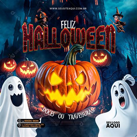 Feliz Halloween Doces ou Travessuras Social Media PSD Editável