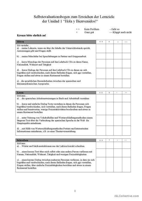 Selbstevaluationsbogen Portfolio Al English Esl Worksheets Pdf Doc