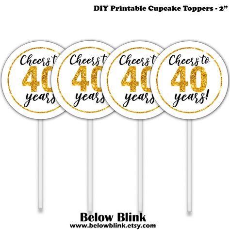 Cheers To 40 Years Cupcake Toppers 2 Round Tags Favor Etsy