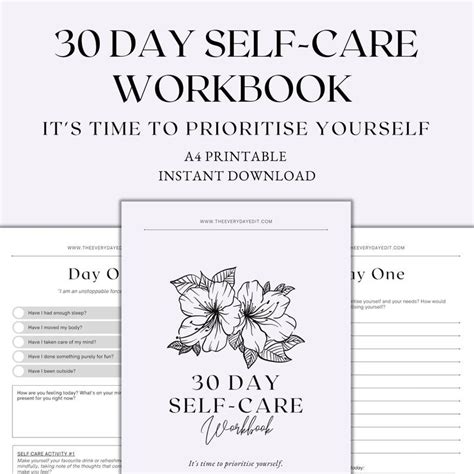 30 Day Self Care Workbook Printable Self Care Planner Printable Self