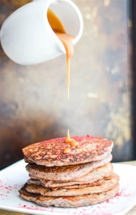 Raspberry Pancakes With Peanut Butter Maple Syrup My Modern Cookery