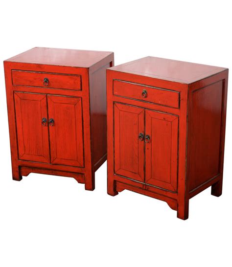 Chinese Bedside Table Red High Gloss W42xD32xH60cm Orientique